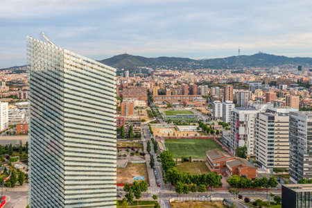 Barcelona, Spain - May 18, 2014: The view of Barcelona from high up in the Renaissance Barcelona Fira Hotel.のeditorial素材