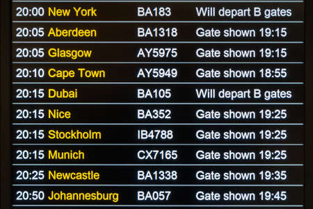 London, United Kingdom - November 5, 2014: Heathrow International Airport Departures Board.のeditorial素材