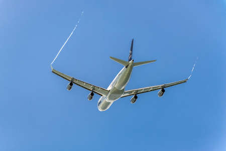 Plaisance, Mauritius - December 28, 2015: The aircraft D-AIGW Lufthansa Airbus A340-313 taking off...
