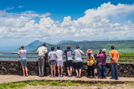 Gorges Viewpoint, Mauritius - December 26, 2015: People watching for Black River Gorges National Park, Gorges Viewpoint in Mauritius.のeditorial素材