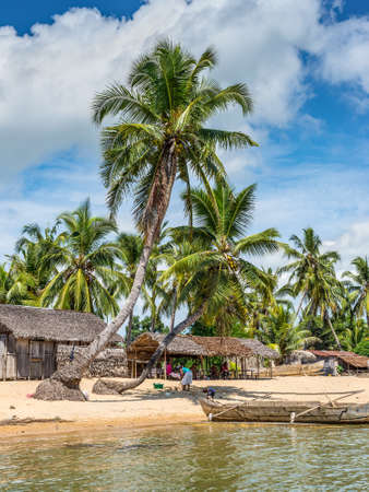 Ambatozavavy, Nosy Be, Madagascar - December 19, 2015: Malagasy typical village on the beach in Nosy Be island, north of Madagascar.のeditorial素材