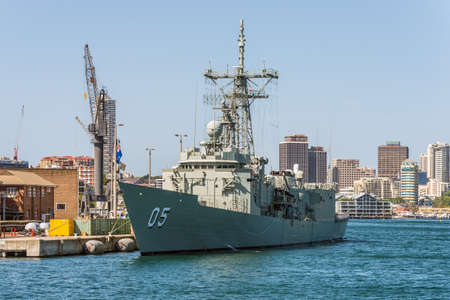 Sydney, Australia - November 9, 2014: The HMAS Melbourne (III) docked in Sydney Harbour, Sydney,...