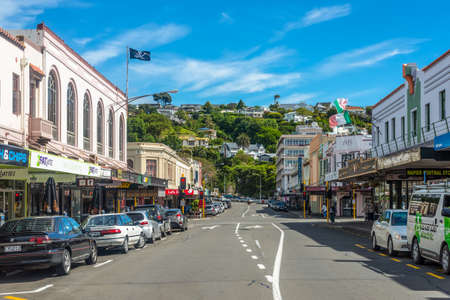 Wellington, New Zealand - November 19, 2014: Jolly Roger and Art Deco architecture on Hastings Street, Napier, Hawkes Bay, North Island, New Zealand.のeditorial素材