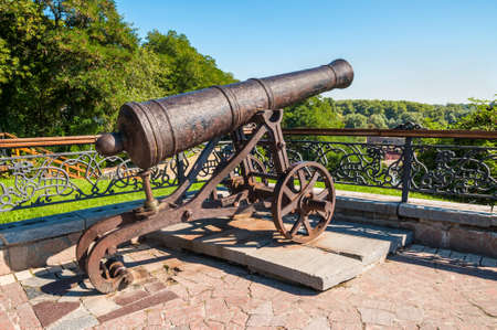 Old cast-iron cannon in Chernihiv, Ukraineの写真素材