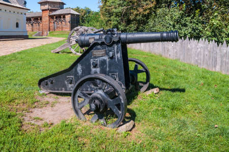 Old Cossack cannons are still on duty in the ancient wooden citadel in Baturin, Ukraine.の写真素材