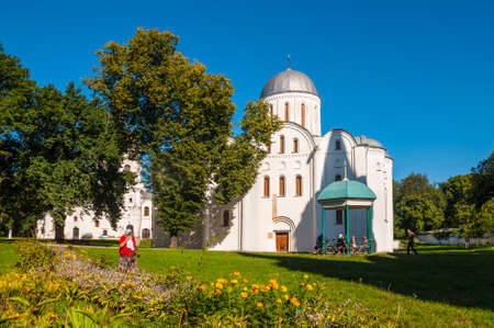 Chernihiv, Ukraine - August 28, 2016: Believers near the Boris and Gleb Church (XII century) in...