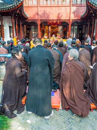Suzhou, China - October 23,2016: Buddhist Monks at Bao'en Temple complex (Beisi Temple or North Temple Pagoda) in Suzhou, China. Buddhism in China belongs to the Mahayana school and is the main religion in China.のeditorial素材