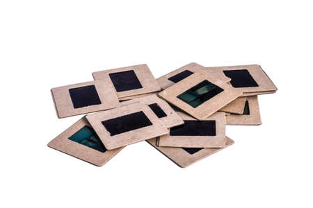 35 mm mounted film slides into the cardboard different colored  isolated on white background, cliping path embeddedの写真素材