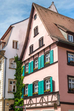 Bamberg, Germany - May 22, 2016: Facades of historical houses in Bamberg, Bavaria, Germany, Europe. The historic city center is a listed UNESCO world heritage site.のeditorial素材
