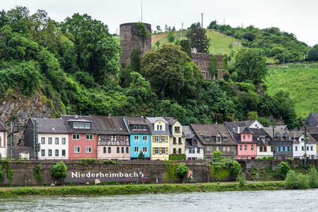 Niederheimbach, Germany - May 23, 2016: Niederheimbach village in the Unesco World Heritage area of the Rhine Valley in cloudy weatherのeditorial素材