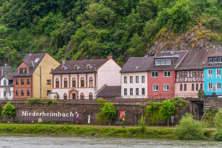 Niederheimbach, Germany - May 23, 2016: Niederheimbach village in the Unesco World Heritage area of the Rhine Valley in cloudy weather.のeditorial素材