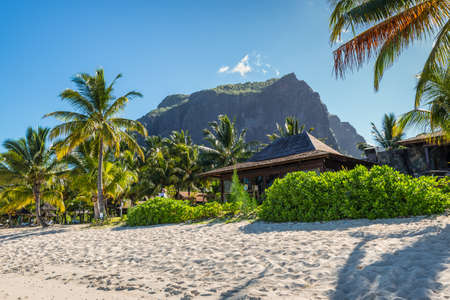 Le Morne, Mauritius - December 11, 2015: Amazing white beaches of Mauritius island. Tropical...