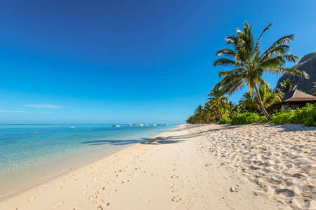 Le Morne, Mauritius - December 11, 2015: Amazing white beaches of Mauritius island. Tropical vacation in Le Morne Beach, Mauritius.のeditorial素材
