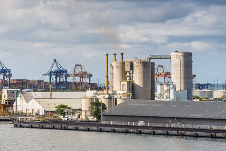Port Louis, Mauritius - December 12, 2015: Industrial landscape in import export and business logistic at Port Louis, Mauritius.のeditorial素材