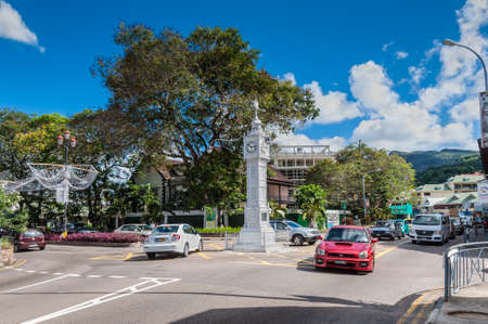 Victoria, Mahe, Seychelles - December 16, 2015: The clock tower of Victoria also known as Little Big Ben, Seychelles.のeditorial素材