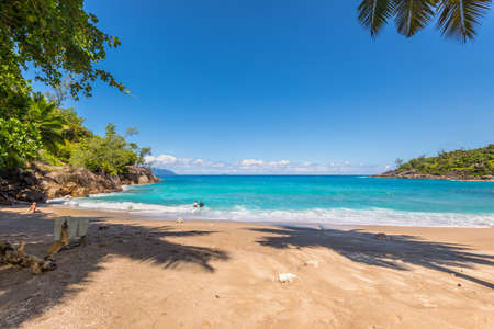 Anse Major, Mahe, Seychelles - December 16, 2015: People enjoy the wild Anse Major beach in Mahe Island, Seychelles, Indian Ocean, Eastern Africa.のeditorial素材