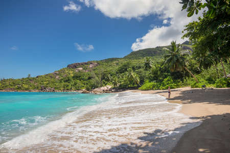 Anse Major, Mahe, Seychelles - December 16, 2015: People enjoy the paradise wild Anse Major beach, Mahe Island, Indian Ocean, East Africa.のeditorial素材