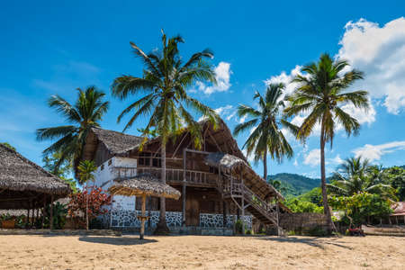Ampasipohy, Nosy Be, Madagascar - December 19, 2015: Colonial house on the beach in the fishing village Ampasipohy on the island of Nosy Be, Madagascar.のeditorial素材