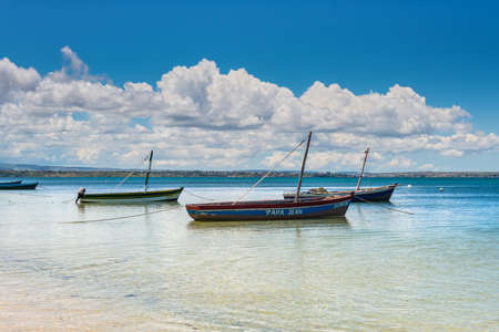 Ramena, Madagascar - December 20, 2015: Traditional Malagasy wooden fishing sail boats on the sea coast, Madagascar. Ramena is a charming, steadily growing fishing village located in Diego Suarez Bay.のeditorial素材