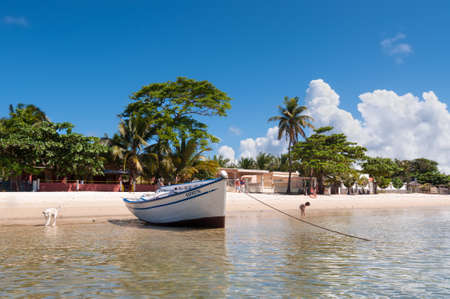 Ramena, Madagascar - December 20, 2015: Boat on the Ramena beach in the fishing village of Ramena, Madagascar, East African Islands, Africa.のeditorial素材