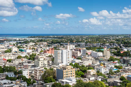 Port Louis Skyline - viewed from the fort Adelaide along the Indian Ocean in Mauritius capital cityの写真素材