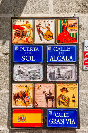 Madrid, Spain - May 22, 2014: Artistic retro vintage old typical street sign in Madrid, Spain. Architecture and landmark of Madrid.のeditorial素材