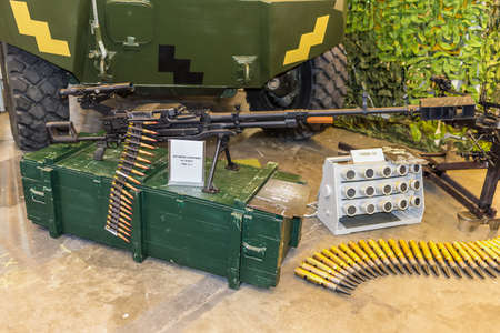 Kyiv, Ukraine - October 11, 2017: Weapon of the War in Ukraine. Heavy machine gun during exibition.のeditorial素材