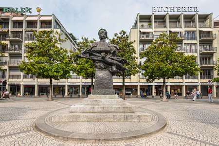 Lugano, Switzerland - May 28, 2016: Monument to Carlo Battaglini in the center of Lugano. Carlo Battaglini was a Swiss politician.のeditorial素材