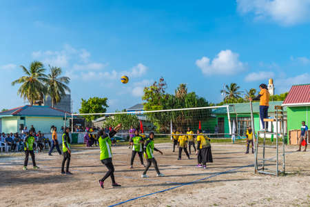 Huraa Island, Maldives - November 20, 2017: Girls are playing volleyball for the championship of the Huraa Island, Maldives.のeditorial素材
