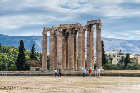 Athens, Greece - November 1, 2017: People are walking in the Temple of Olympian Zeus, Athens Greece.のeditorial素材