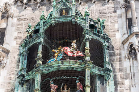 Munich, Germany - May 29, 2016: Dancing Figures on the Tower of the Marienplatz New Town Hall in famous place square in European city Munich, Germany, Europe.のeditorial素材