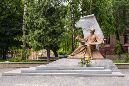 Lviv, Ukraine - May 31, 2016: Monument to Mykhailo Verbytsky in Lviv. Verbytsky was a Ukrainian Greek Catholic priest and composer.のeditorial素材