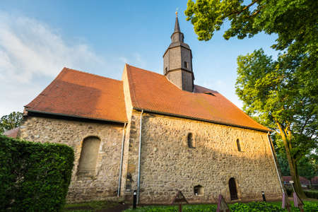 Wilsdruff, Germany - May 30, 2016: The Jakobi church (Autobahnkirche) in Wilsdruff, a suburb of Dresden, Germany. The Jakobikirche is one of the oldest surviving in their original form village churches in the Saxony area (built about 1200).のeditorial素材