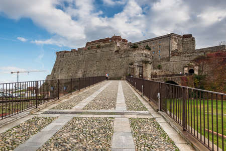Savona, Italy - December 2, 2016: Entrance gate and bridge to the Priamar Fortress in Savona, Liguria, Italy. Priamar fortress built between 1542 and 1544 by the Genoese citizens.のeditorial素材