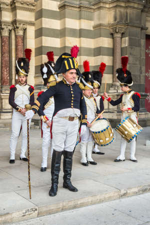 Marseille, France - December 4, 2016: Antique Suit Army Officers at reconstruction of historic event...