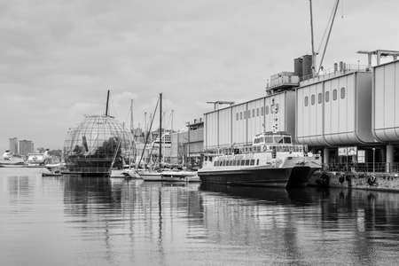Genoa, Italy - May 14, 2017: The Old Port and the Biosfera glass ball, placed outside Genova...