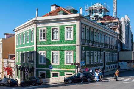 Lisbon, Portugal - May 19, 2017: Romantic street with the typical view on colorful houses in Old Town of Lisbon, Portugal.のeditorial素材