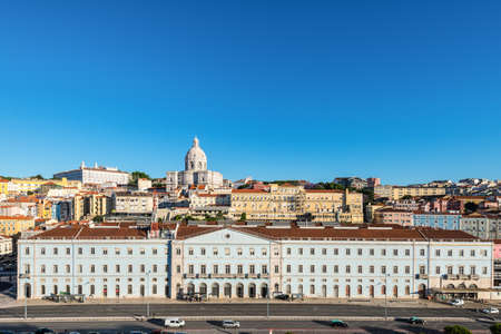 Lisbon, Portugal - May 19, 2017: Lisbon old city with Santa Apolonia railway station in the foreground under a clear blue sky. City view from cruise ship.のeditorial素材
