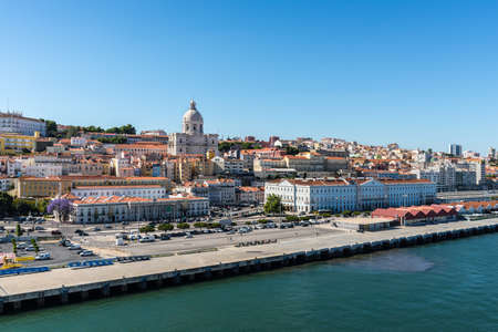 Lisbon, Portugal - May 19, 2017: Lisbon cityscape, view of the old town Alfama from the Tagus River,...