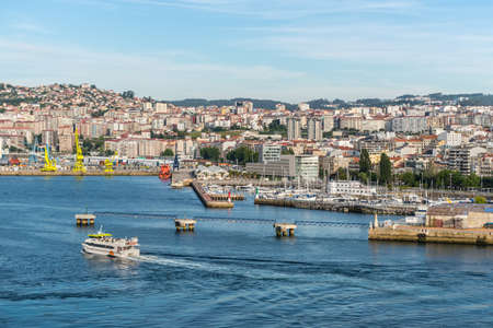 Vigo, Spain - May 20, 2017: Cityscape and view of the important commercial and fishing port of Vigo in Galicia, Spain.のeditorial素材