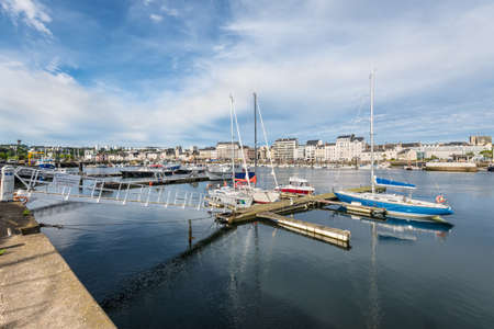 Cherbourg, France - May 22, 2017: Sailboats in the port of Cherbourg-Octeville, on the north of the Cotentin peninsula, Cherbourg harbour is the biggest artificial harbor in the world.のeditorial素材