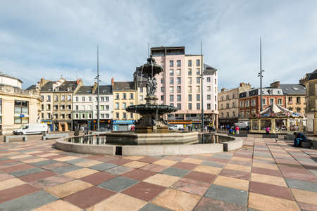 Cherbourg-Octeville, France - May 22, 2017: Fountain Mouchel in the square in the city of...