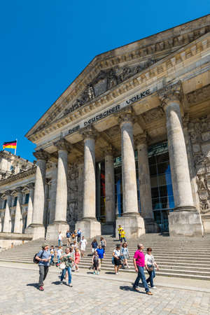 Berlin, Germany - May 27, 2017: People in front of the Deutscher Reichstag in Berlin, Germany. Reichstag building, seat of the German Parliament.のeditorial素材