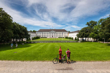 Berlin, Germany - May 28, 2017: Tourist in front of Bellevue Palace (Schloss Bellevue), the official residence of the President of Germany since 1994.のeditorial素材