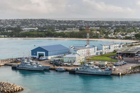 Bridgetown, Barbados - December 18, 2016: Coast Guard offshore patrol vessels moored in port of Bridgetown, Barbados island, Caribbean.The Barbados Coast Guard is the maritime division of the Barbados Defence Force.