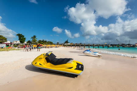 Bridgetown, Barbados - December 18, 2016: Jet skis on the Brownes beach at sunny day in Carlisle bay, Bridgetown, Barbados, West Indies, Caribbean, Central America.のeditorial素材