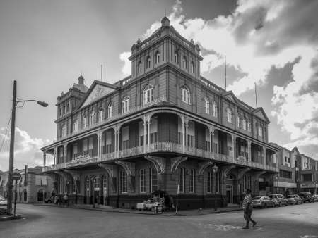 Bridgetown, Barbados - December 18, 2016:  The iconic Barbados Mutual Life Assurance Building in Bridgetown, Barbados. Black and white photography.のeditorial素材