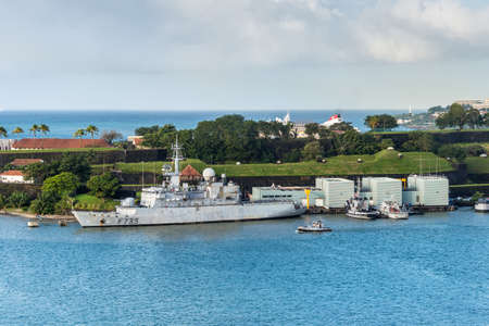 Fort-de-France, Martinique - December 19, 2016: French Navy frigate FS Germinal (F735) moored in port of Fort-de-France, Martinique, Caribbean paradise. Martinique is an insular region of France.のeditorial素材