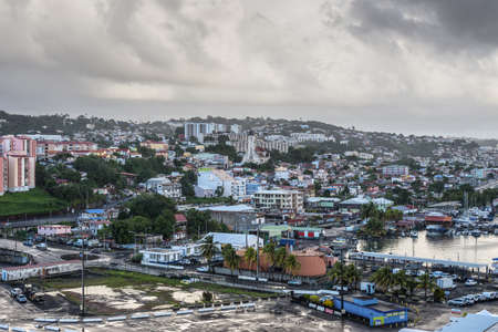 Fort-de-France, Martinique - December 19, 2016: Cityscape in cloudy weather of Fort-de-France, Martinique, Lesser Antilles, West Indies, Caribbean. View from the cruise ship.のeditorial素材