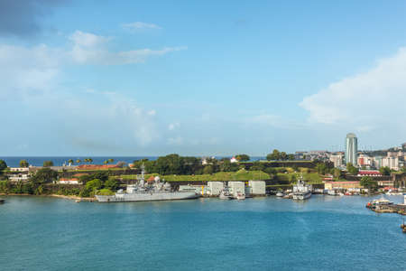 Fort-de-France, Martinique - December 19, 2016: French Navy Warships and boats moored in port of Fort-de-France, Martinique, Caribbean. Martinique is an insular region of France.のeditorial素材